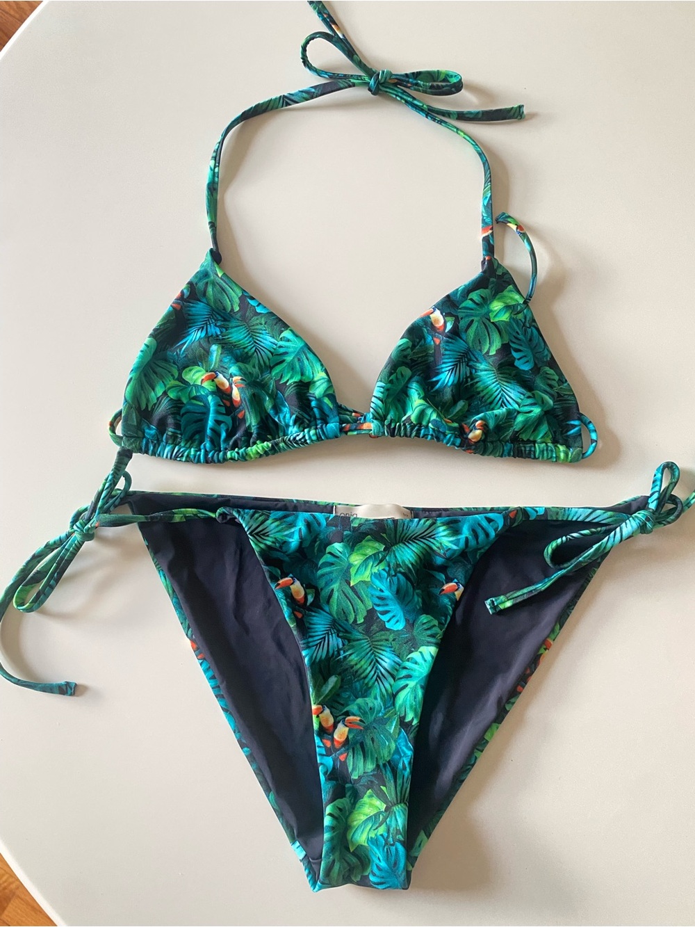 Onia Tropical Leaf & Toucan Print String Bikini - Green/Teal